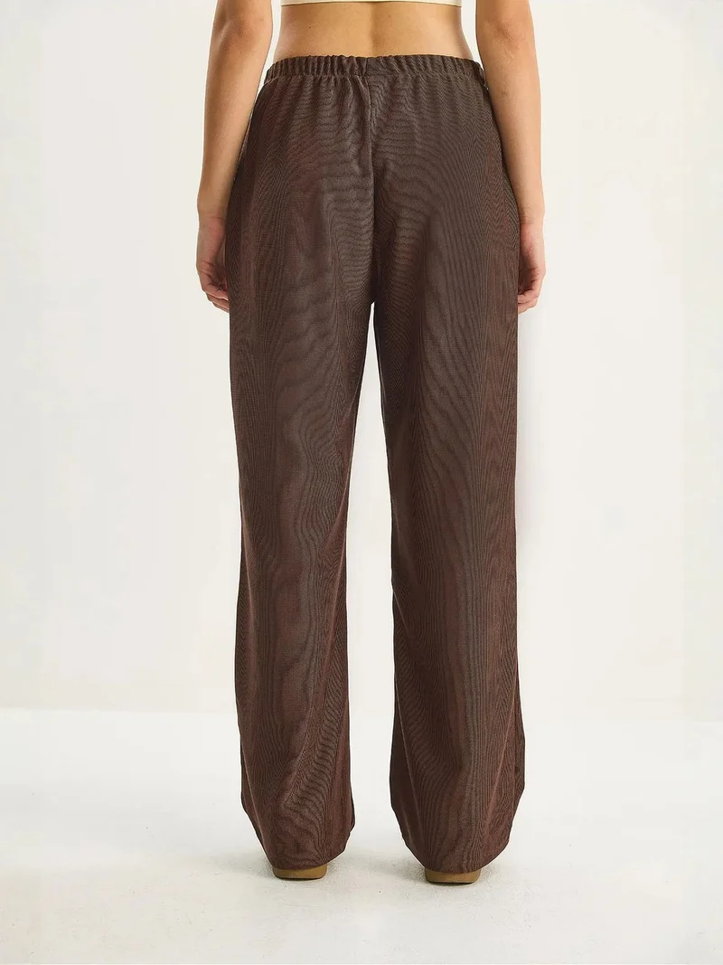 Bianco Lucci Dark Mocha Brown LUCCI High Waist Wide Leg Pants for Women | Best Price UAE